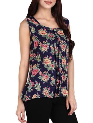 navy blue printed rayon top - 14918620 - Standard Image - 2