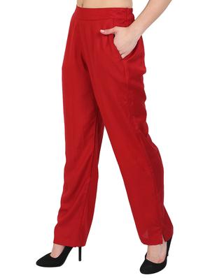 red rayon straight palazzo - 14918946 - Standard Image - 2