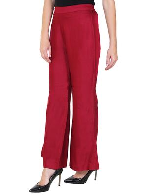 maroon rayon flared palazzo - 14918976 - Standard Image - 2