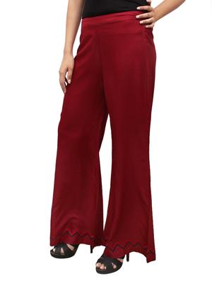 maroon rayon flared palazzo - 14918986 - Standard Image - 2