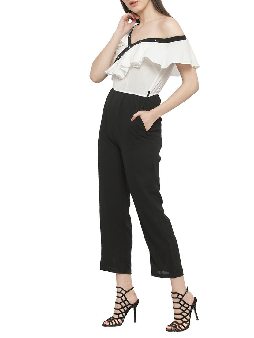 off shoulder ruffled full leg jumpsuit - 14919726 - Zoom Image - 2