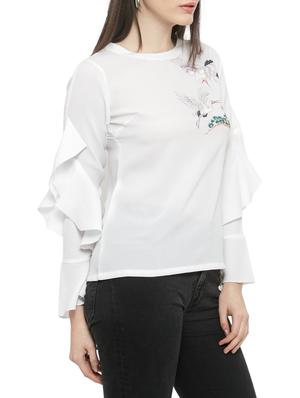 white printed ruffled sleeved top - 14919776 - Standard Image - 2