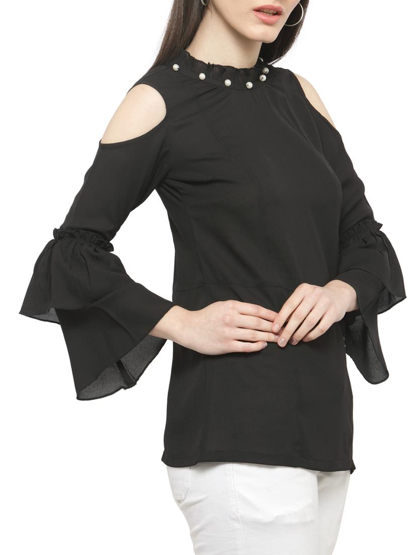 solid black cold shoulder top - 14919782 - Zoom Image - 2