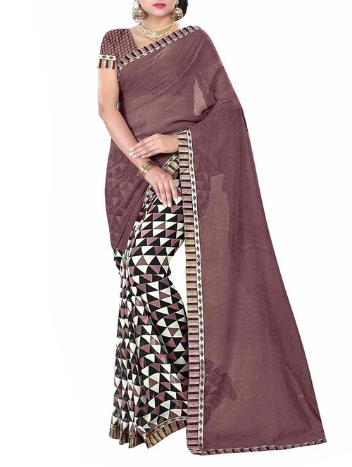 brown georgette half & half saree with blouse - 14920680 - Very Small Image - 1