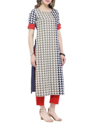 white cotton blend straight kurta - 14921212 - Standard Image - 2