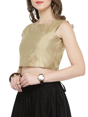 gold pure silk crop top - 14921215 - Standard Image - 2
