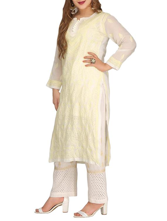 ADA cream cotton straight kurta - 14923017 - Zoom Image - 2