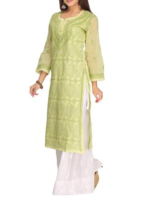 ADA green cotton straight kurta - 14923018 - Standard Image - 2