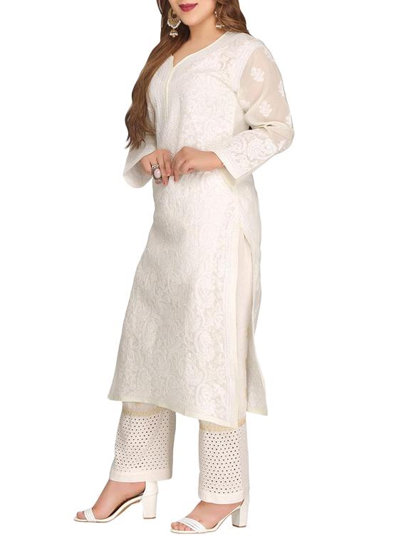 ada yellow cotton straight kurta - 14923020 - Zoom Image - 2