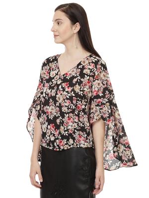 flared sleeved floral wrap top - 14923848 - Standard Image - 2