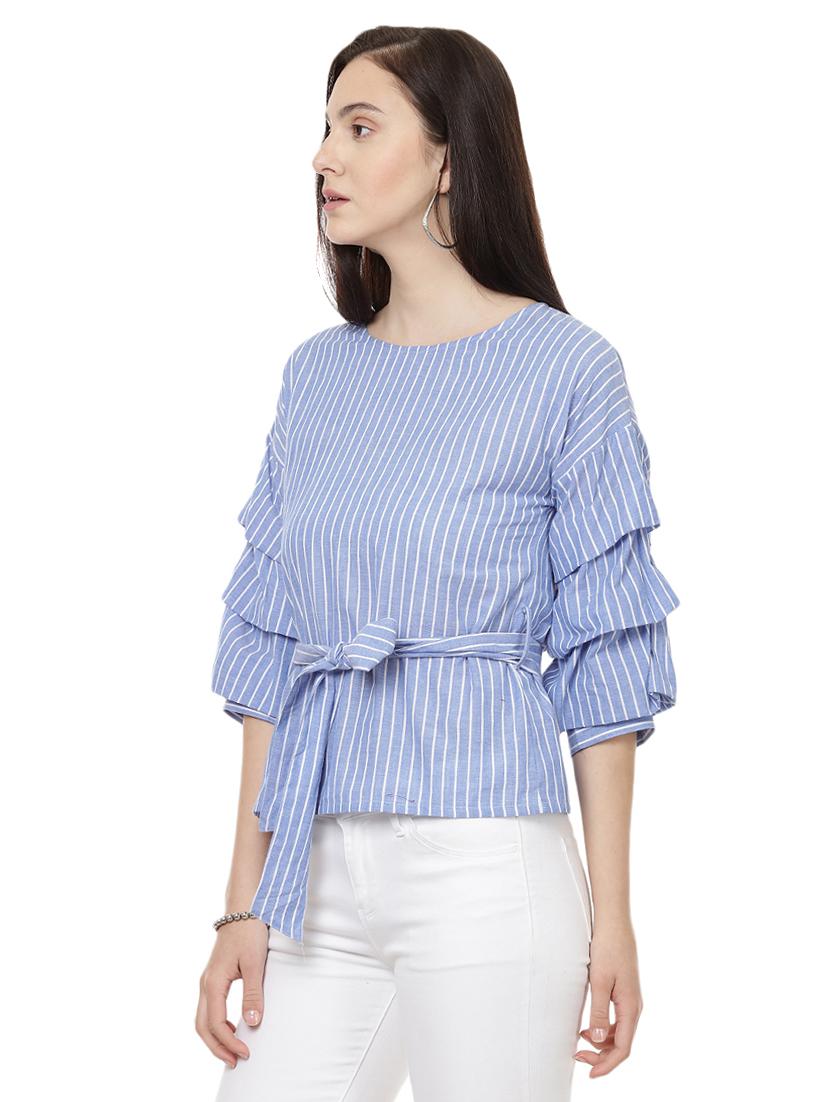 light blue striped front tie up top - 14923879 - Zoom Image - 2