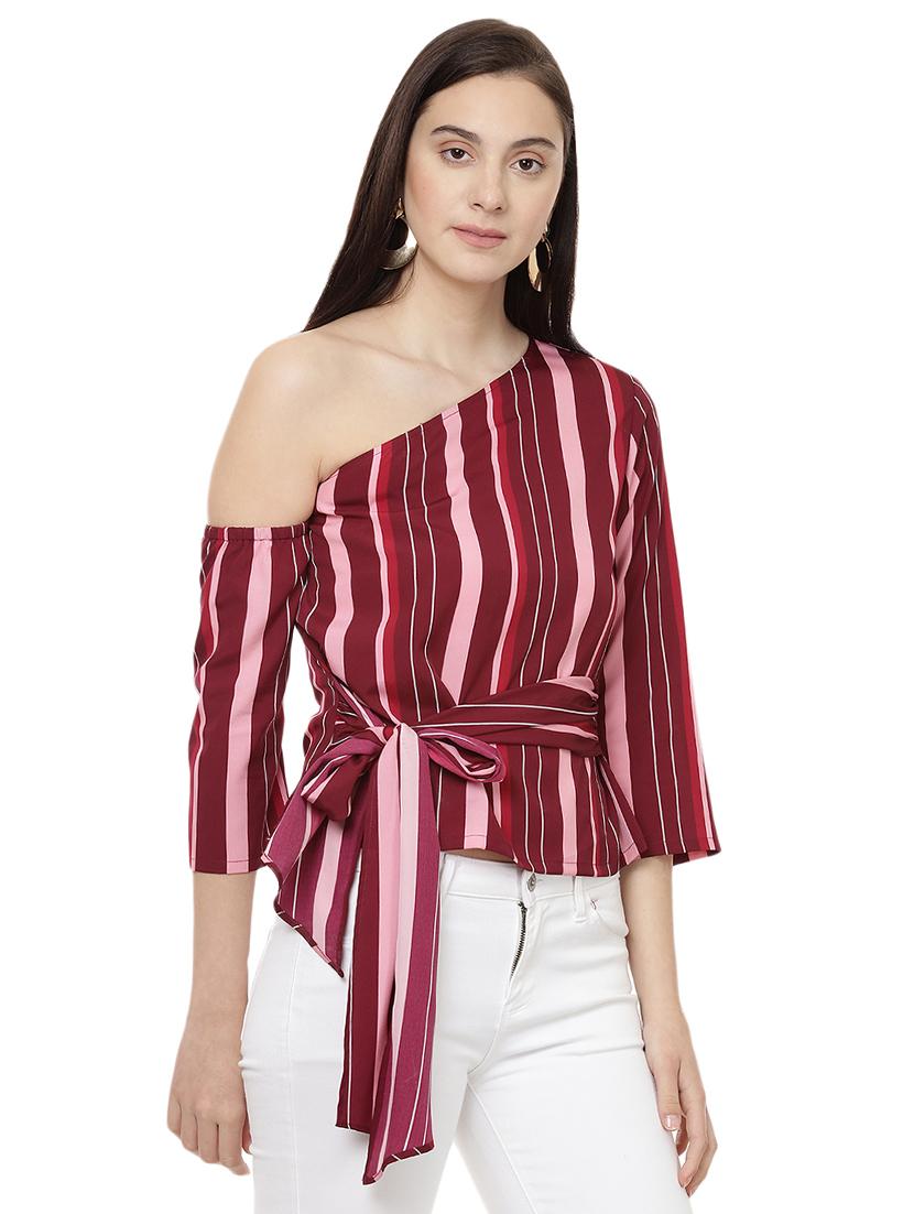 single shoulder front knot top - 14923881 - Zoom Image - 2