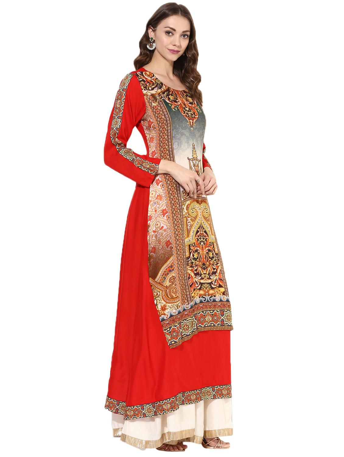 red rayon layered kurta - 14924526 - Zoom Image - 2