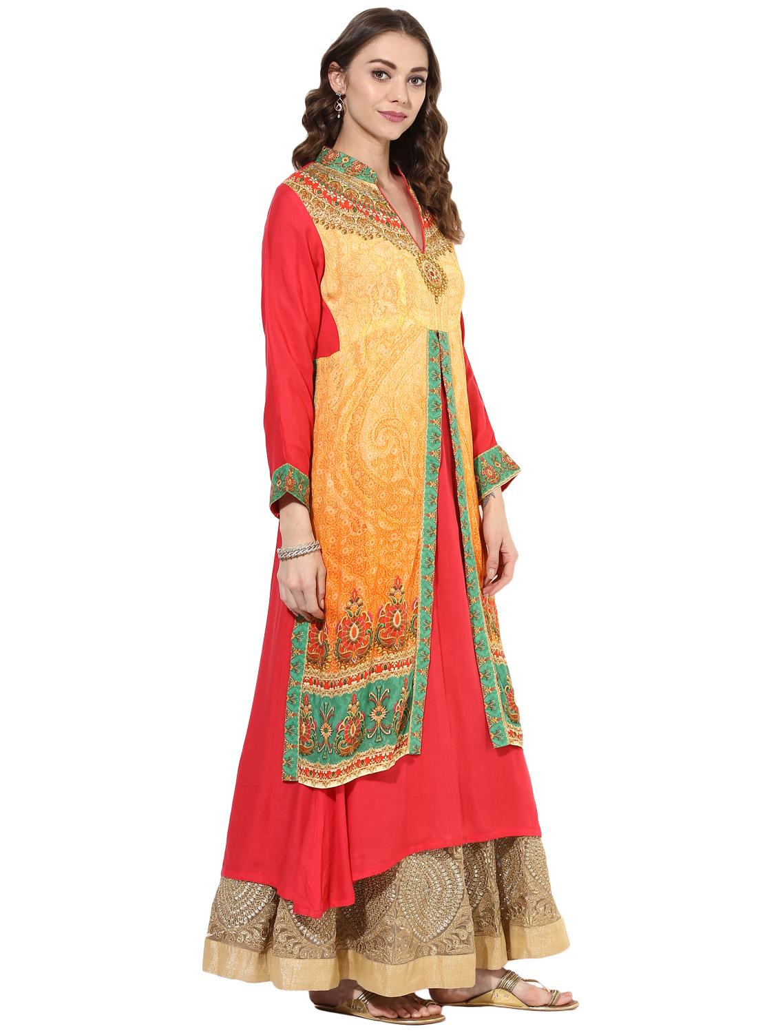 pink rayon layered kurta - 14924530 - Zoom Image - 2