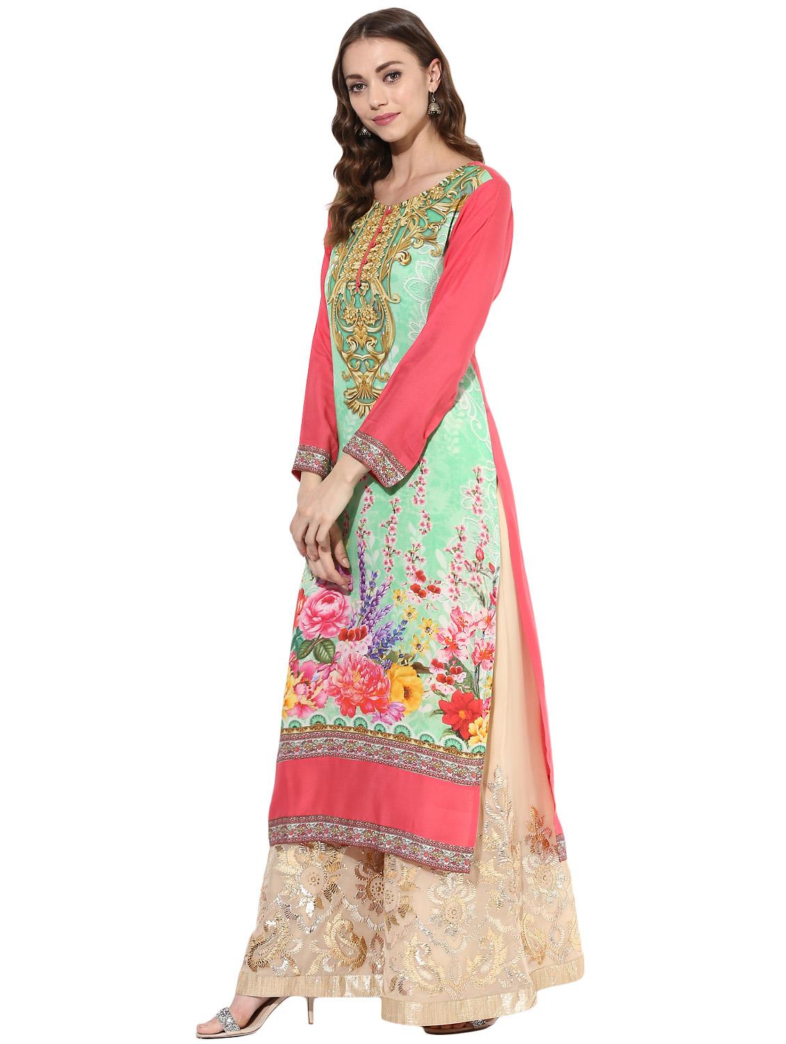 sky blue rayon straight kurta - 14924535 - Zoom Image - 2