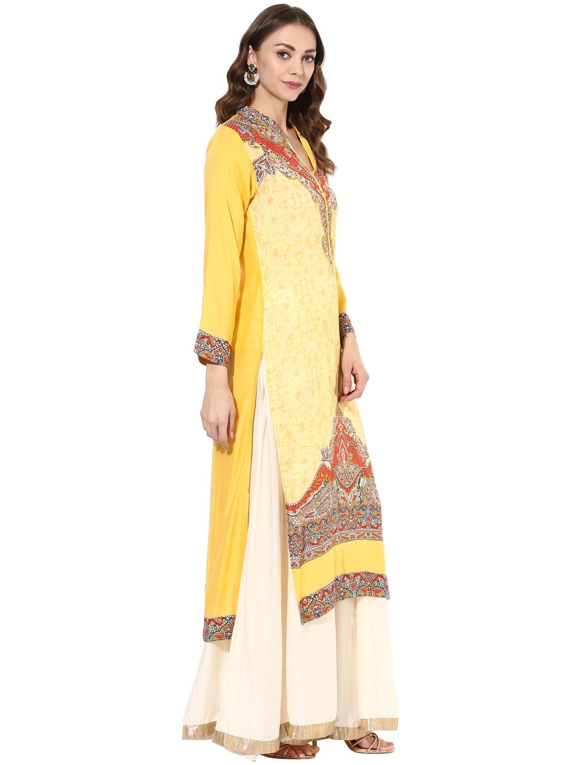yellow rayon straight kurta - 14924537 - Zoom Image - 2