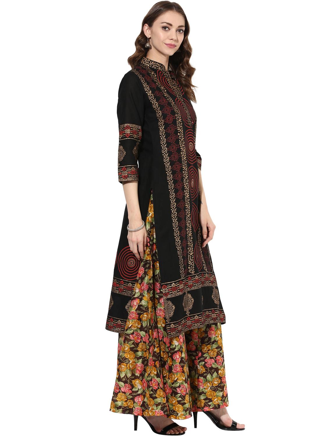 black cotton straight kurta - 14924543 - Zoom Image - 2