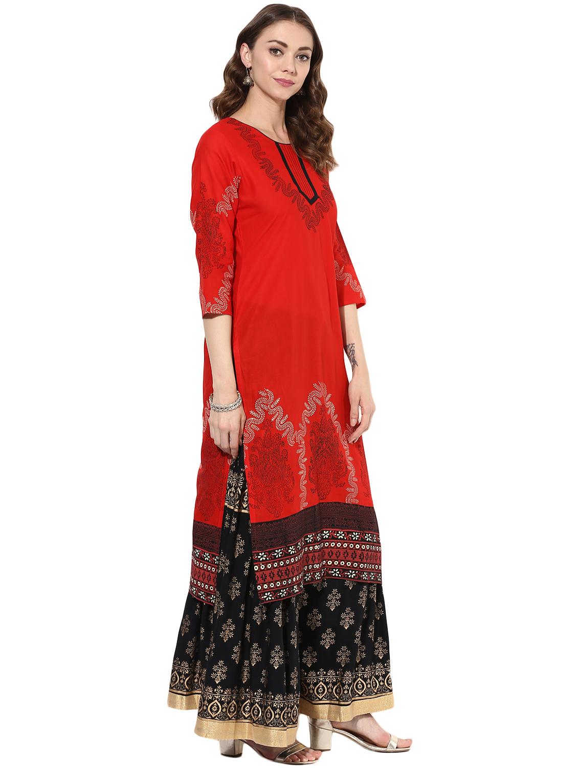 red cotton straight kurta - 14924547 - Zoom Image - 2