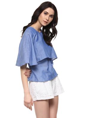 Miway Women's Cotton Blue Solid Casual Top - 14924826 - Standard Image - 2