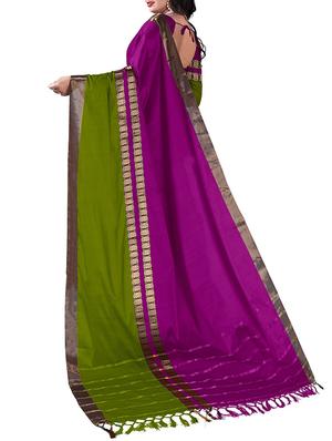 magenta cotton blend maheshwari saree with blouse - 14925663 - Standard Image - 2