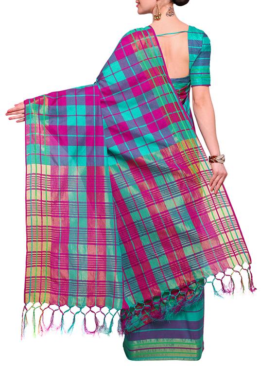 blue maheshwari saree with blouse - 14925673 - Zoom Image - 2