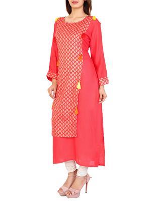 red rayon straight kurta - 14926006 - Standard Image - 2