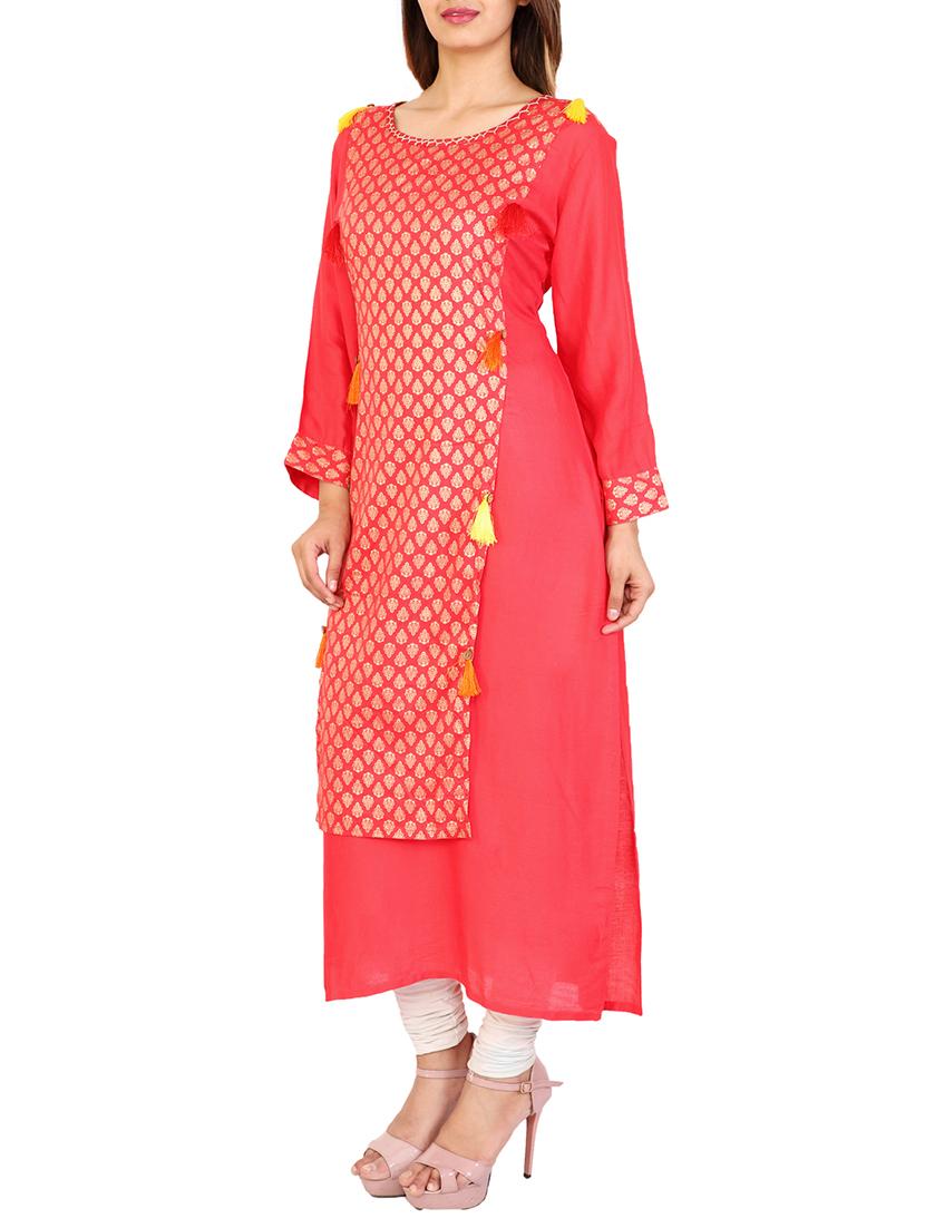 red rayon straight kurta - 14926006 - Zoom Image - 2