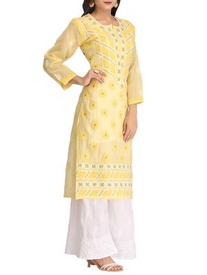 ada yellow cotton straight kurta - 14926670 - Standard Image - 2