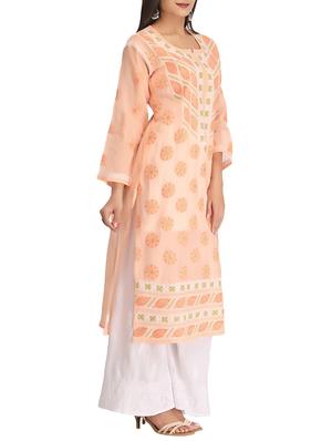 ada peach cotton straight kurta - 14926671 - Standard Image - 2
