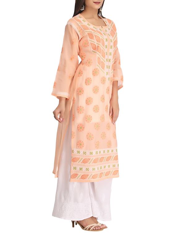 ada peach cotton straight kurta - 14926671 - Zoom Image - 2