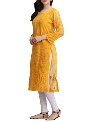 ada yellow georgette straight kurta - 14926675 - Standard Image - 2