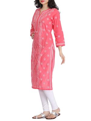 ada pink cotton straight kurta - 14926681 - Standard Image - 2
