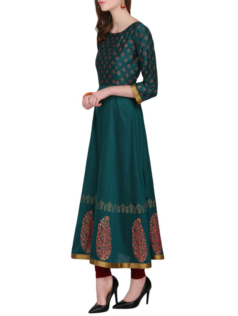 KAANCHIE NANGGIA green cotton blend flared kurta - 14926700 - Zoom Image - 2