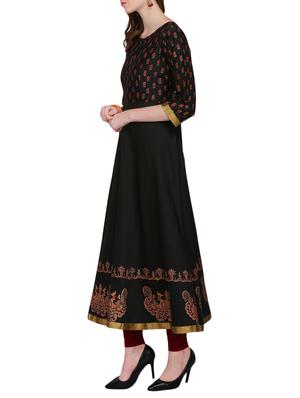 kaanchie nanggia black cotton blend flared kurta - 14926701 - Standard Image - 2