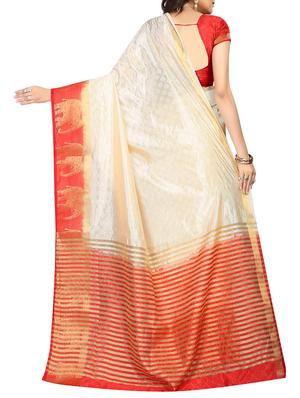 cream raw silk woven saree with blouse - 14928344 - Standard Image - 2