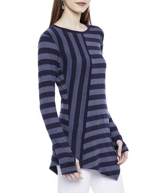 Navy blue striped asymmetrical tunic - 14929587 - Standard Image - 2