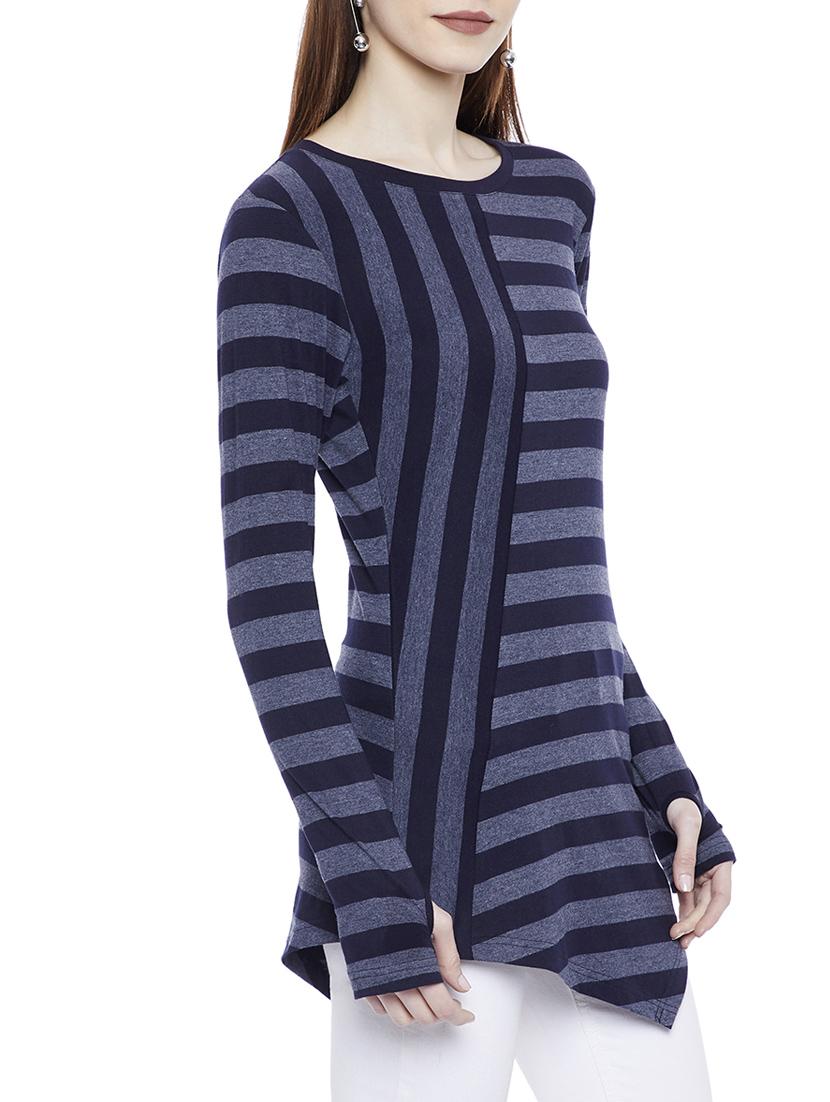 Navy blue striped asymmetrical tunic - 14929587 - Zoom Image - 2