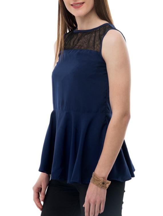 Mesh yoke flared hem top - 14930592 - Zoom Image - 2