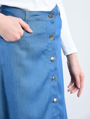 solid blue denim a-line skirt - 14930637 - Standard Image - 5