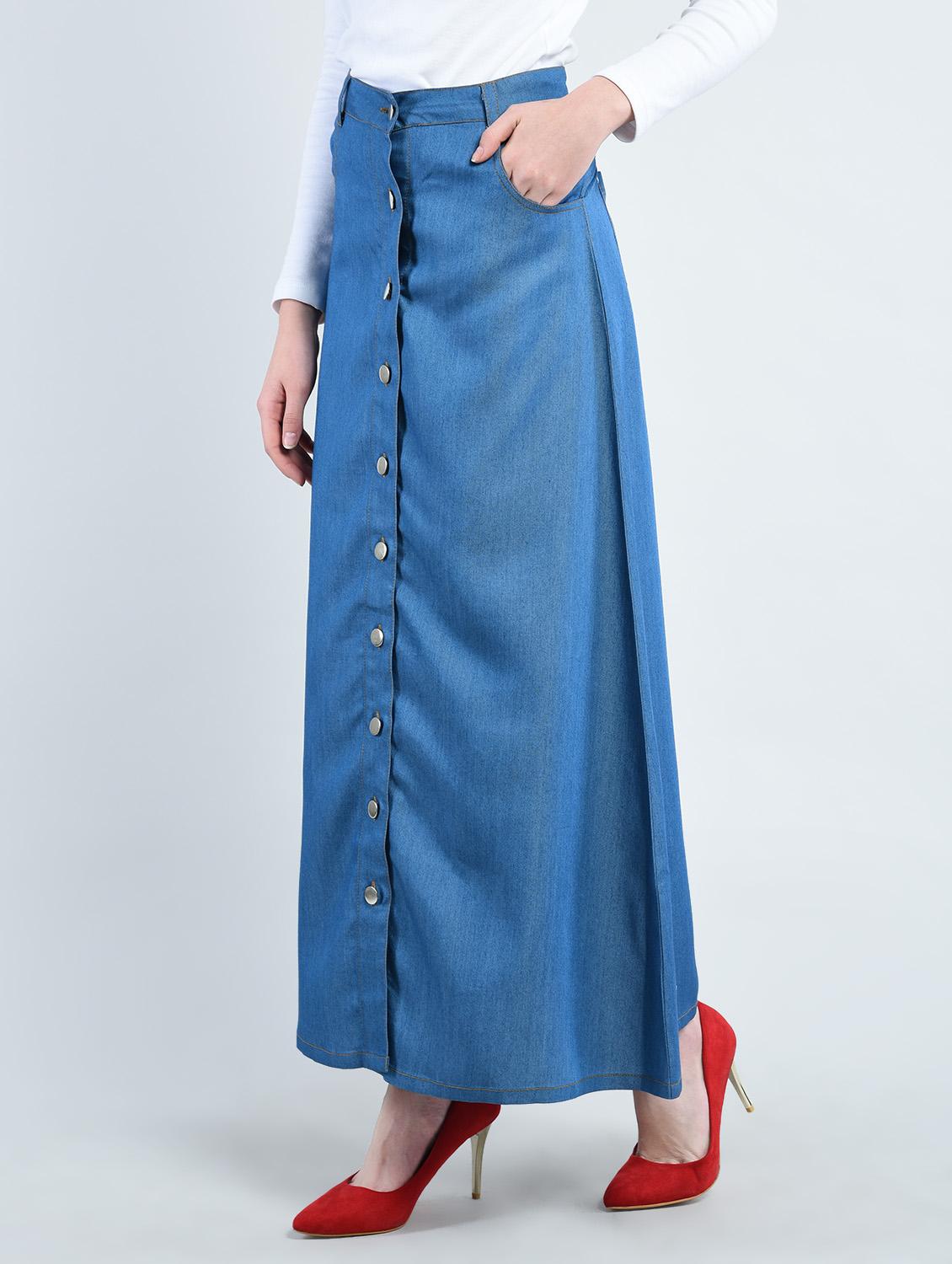 solid blue denim a-line skirt - 14930637 - Zoom Image - 2