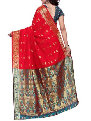 red silk woven saree with blouse - 14931080 - Standard Image - 2