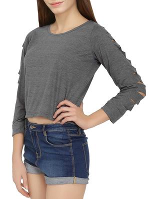 grey ripped crop top - 14931335 - Standard Image - 2