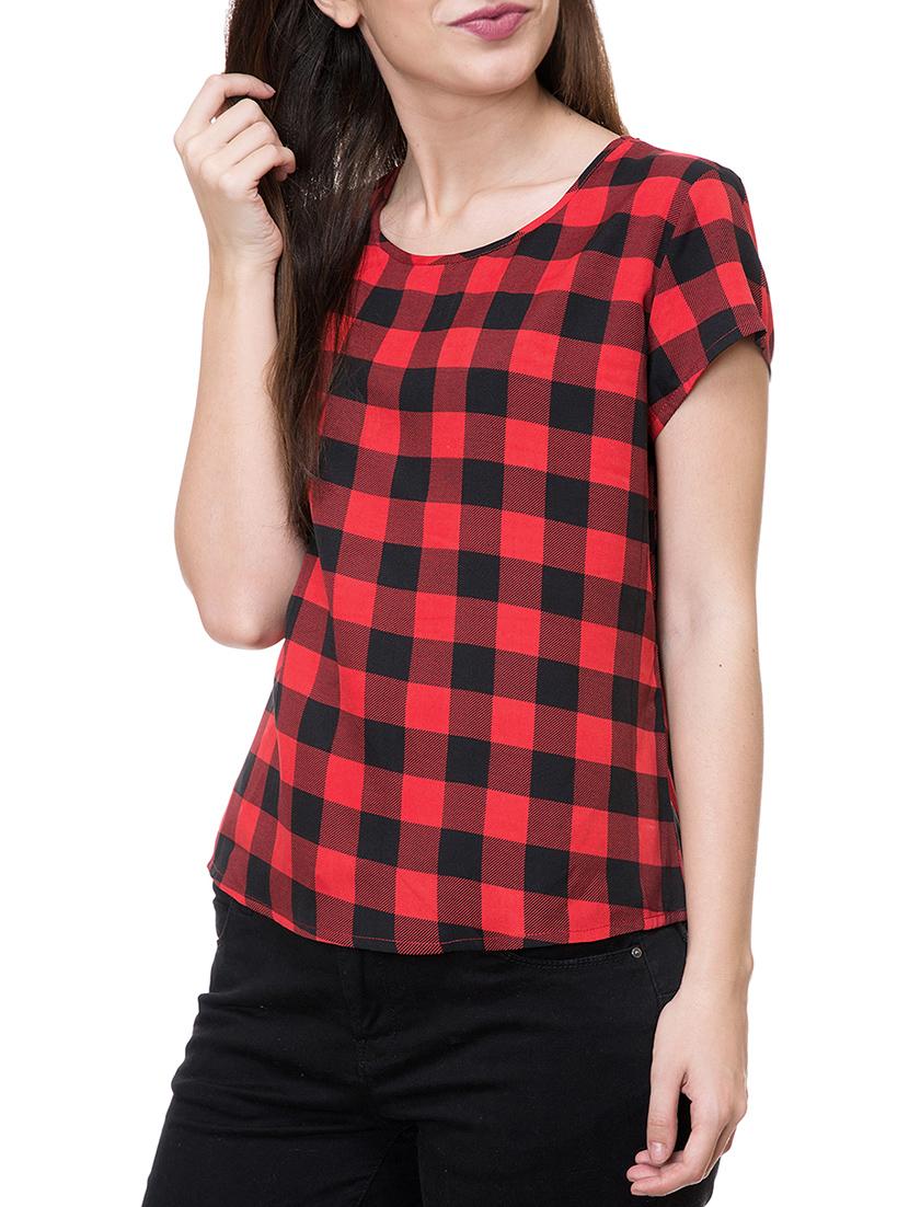 cap sleeved checkered top - 14933340 - Zoom Image - 2