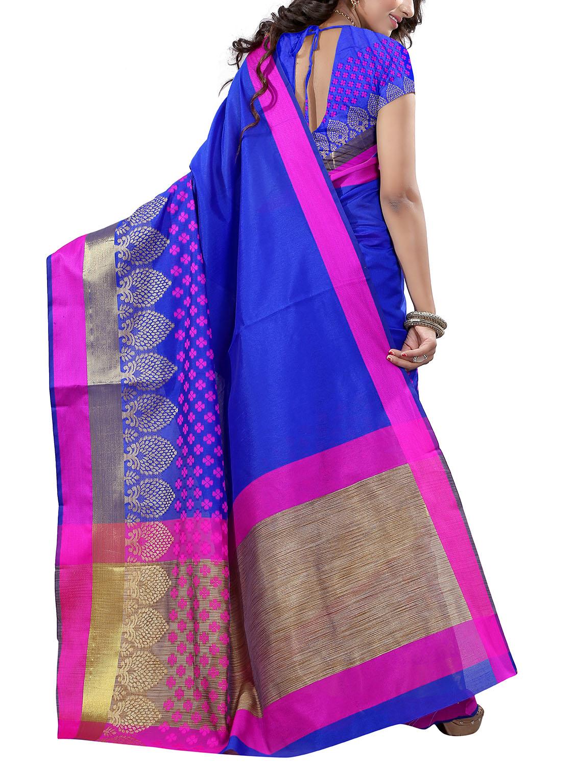 blue cotton silk woven saree with blouse - 14935095 - Zoom Image - 2