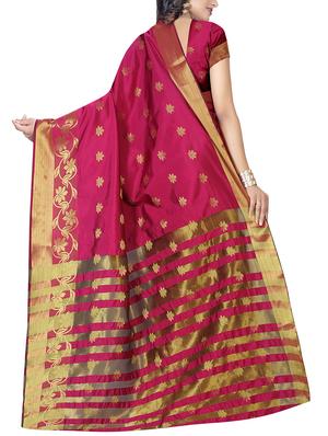 magenta cotton silk banarasi saree with blouse - 14935105 - Standard Image - 2