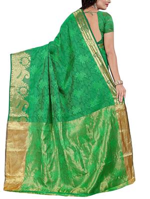green cotton silk woven saree with blouse - 14935111 - Standard Image - 2