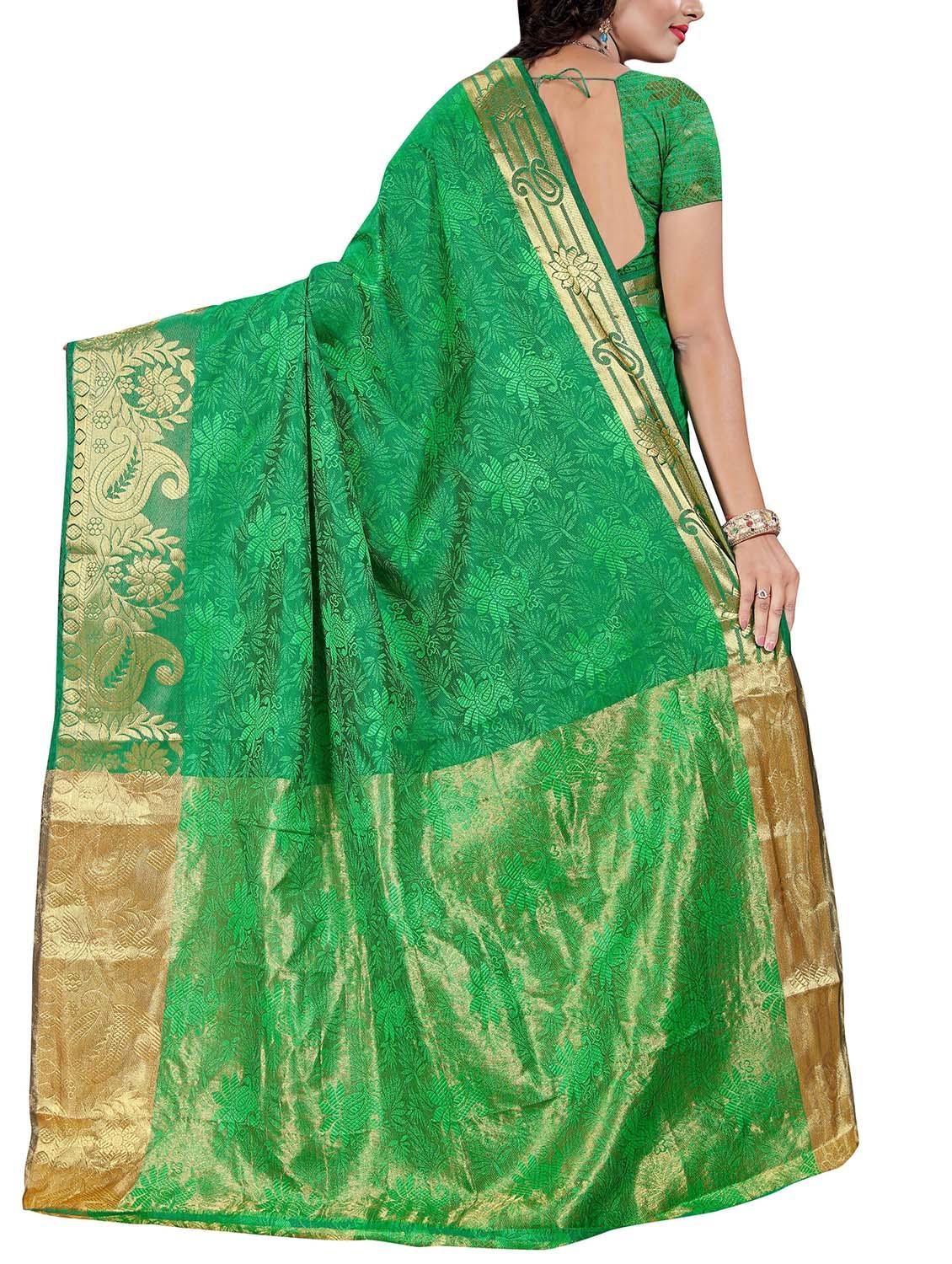 green cotton silk woven saree with blouse - 14935111 - Zoom Image - 2