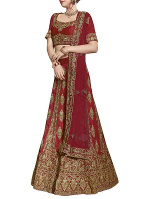 red silk flared lehenga - 14935278 - Standard Image - 2
