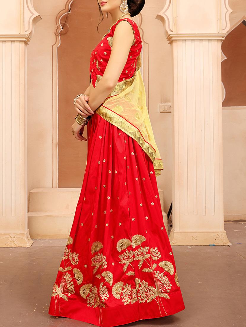red silk flared lehenga - 14935300 - Zoom Image - 2