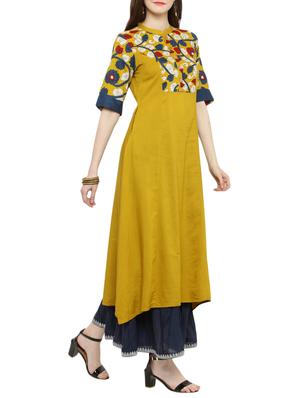 yellow viscose aline kurta - 14935777 - Standard Image - 2